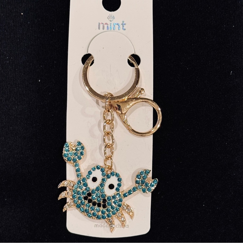 Mint Gold and Aqua Sparkling Crab Keychain